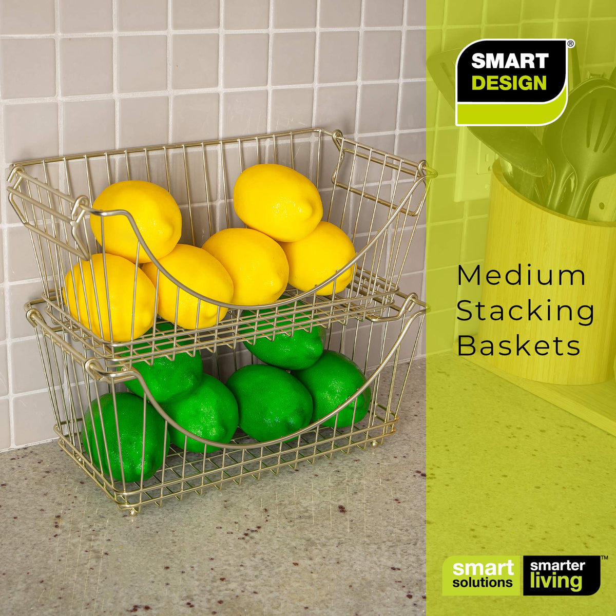 Medium Metal Wire Stacking Baskets with Handles
